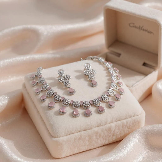 Blush Teardrop Necklace, Mang Tikka & Earrings Set