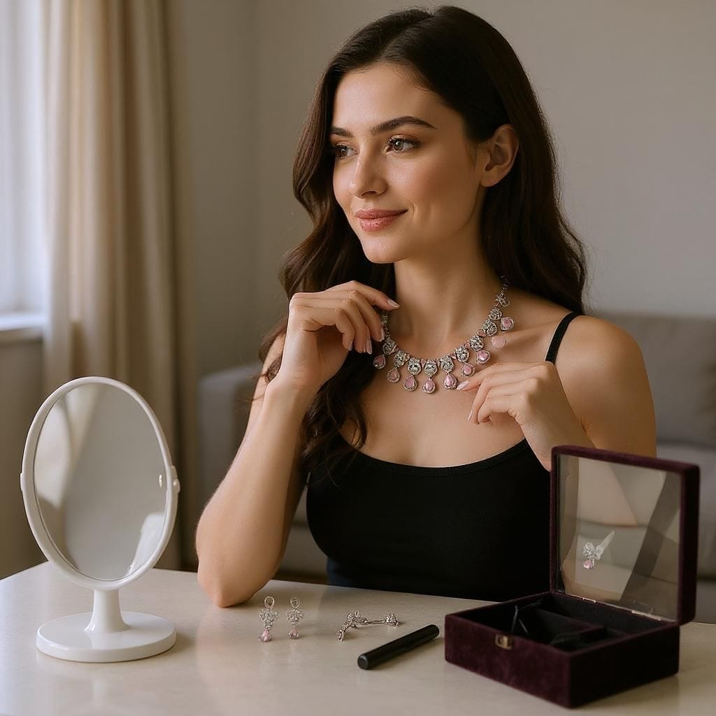 Blush Teardrop Necklace, Mang Tikka & Earrings Set