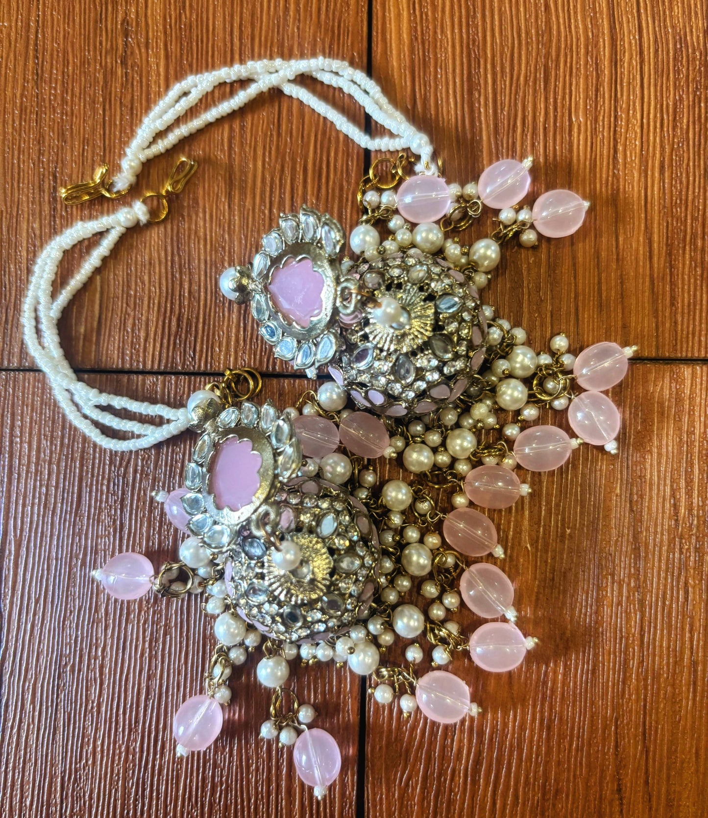 Heritage Charm Pink Stone Jhumkis