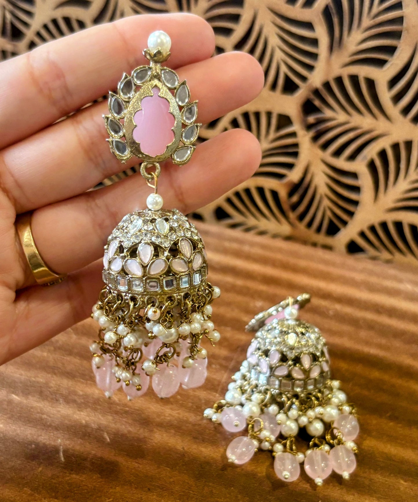 Heritage Charm Pink Stone Jhumkis