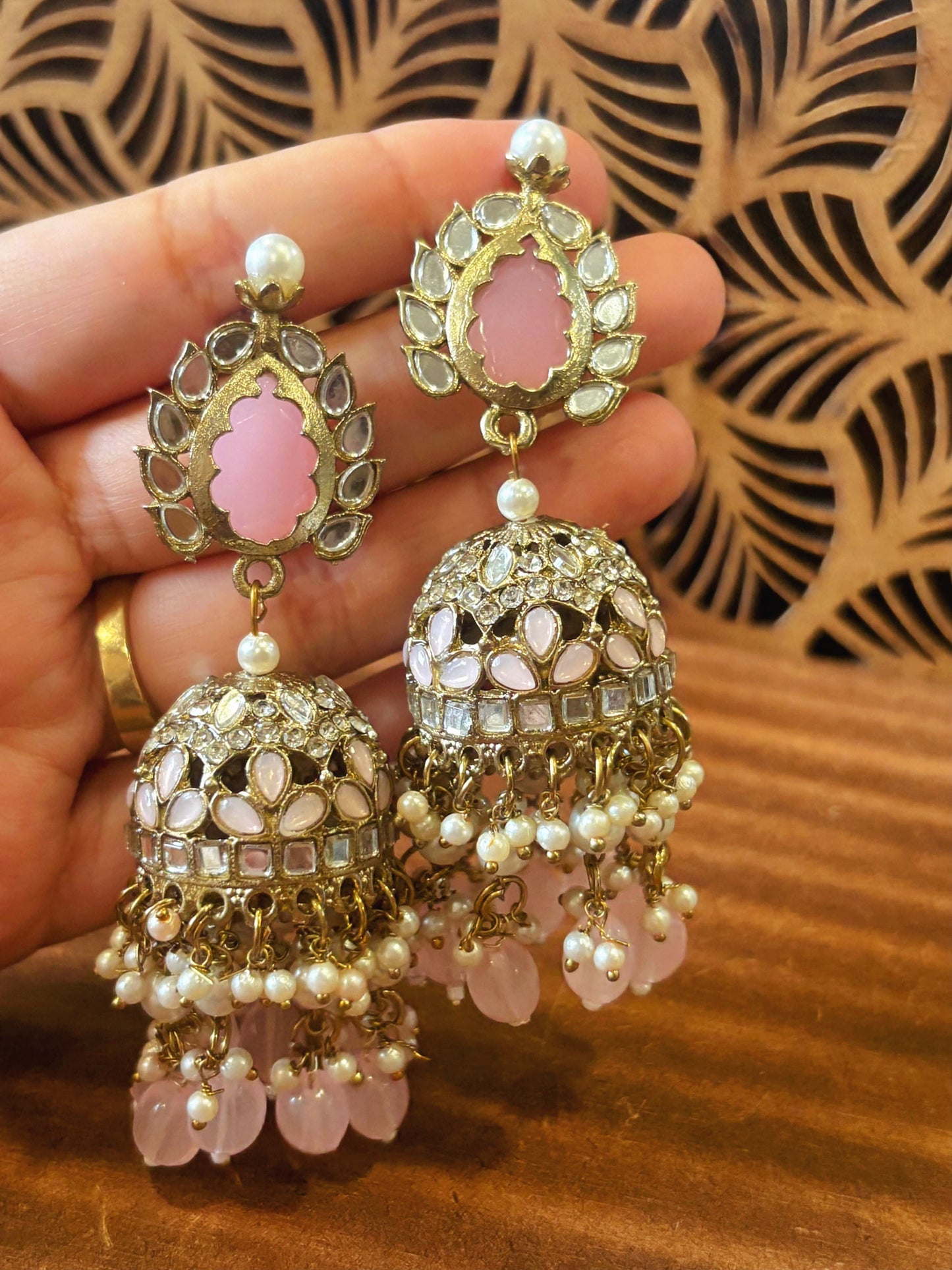 Heritage Charm Pink Stone Jhumkis